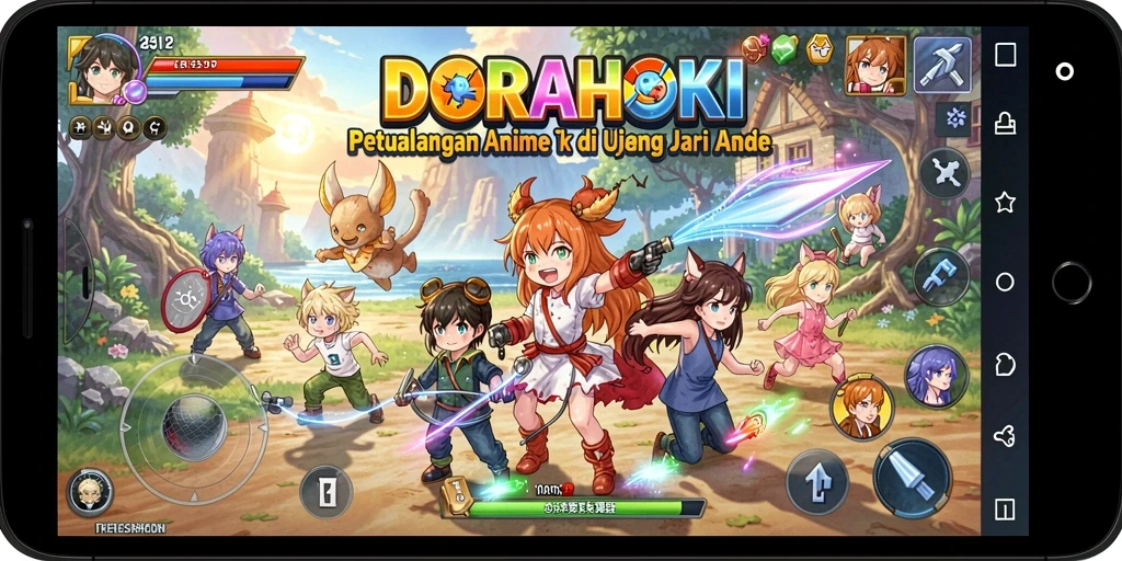 Gameplay DORAHOKI yang menampilkan karakter anime ikonik.