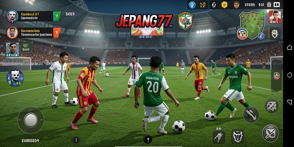 Tampilan menegangkan dari pertandingan sepak bola dalam JEPANG77.