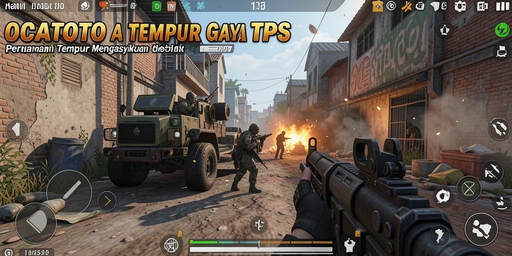 Screenshot OCATOTO menunjukkan aksi tempur mendebarkan dalam gameplay TPS.