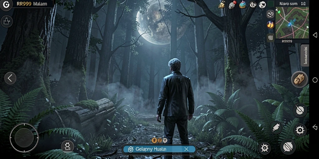 Screenshot gameplay RR999 yang menampilkan suasana horror yang mendalam.