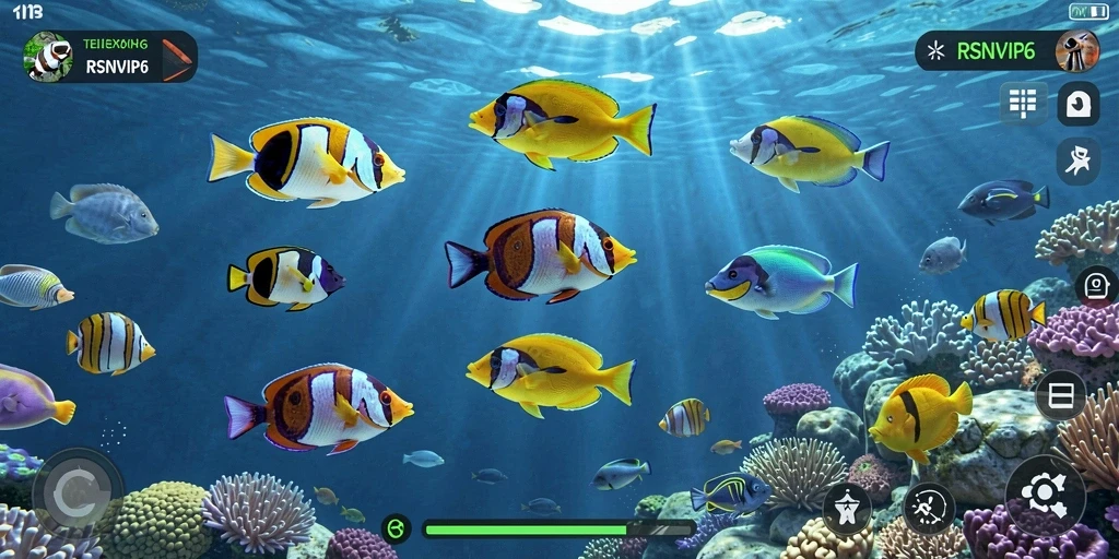 Screenshot utama RSNVIP6 menampilkan aksi menembak ikan yang seru.